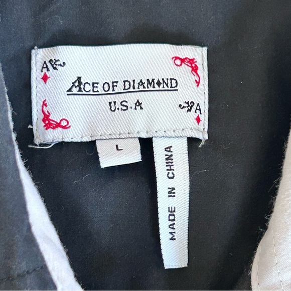 ACE OF DIAMONDS USA Men Black Western Shirt L Embroidery Pearl Snap Rockabilly - Picture 10 of 12